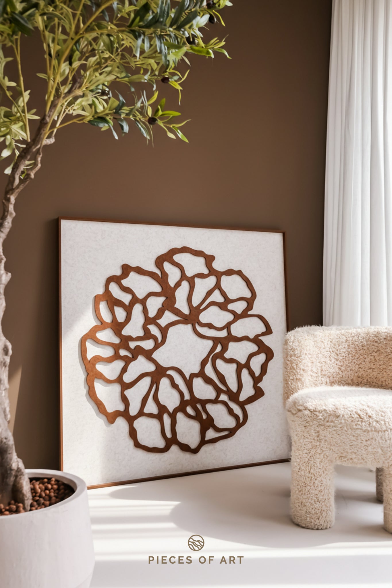 Daro 120 x 120 cm, kunstwerk kleur: Marble & Walnut, lijstkleur: Walnut (167) Atelier opruiming