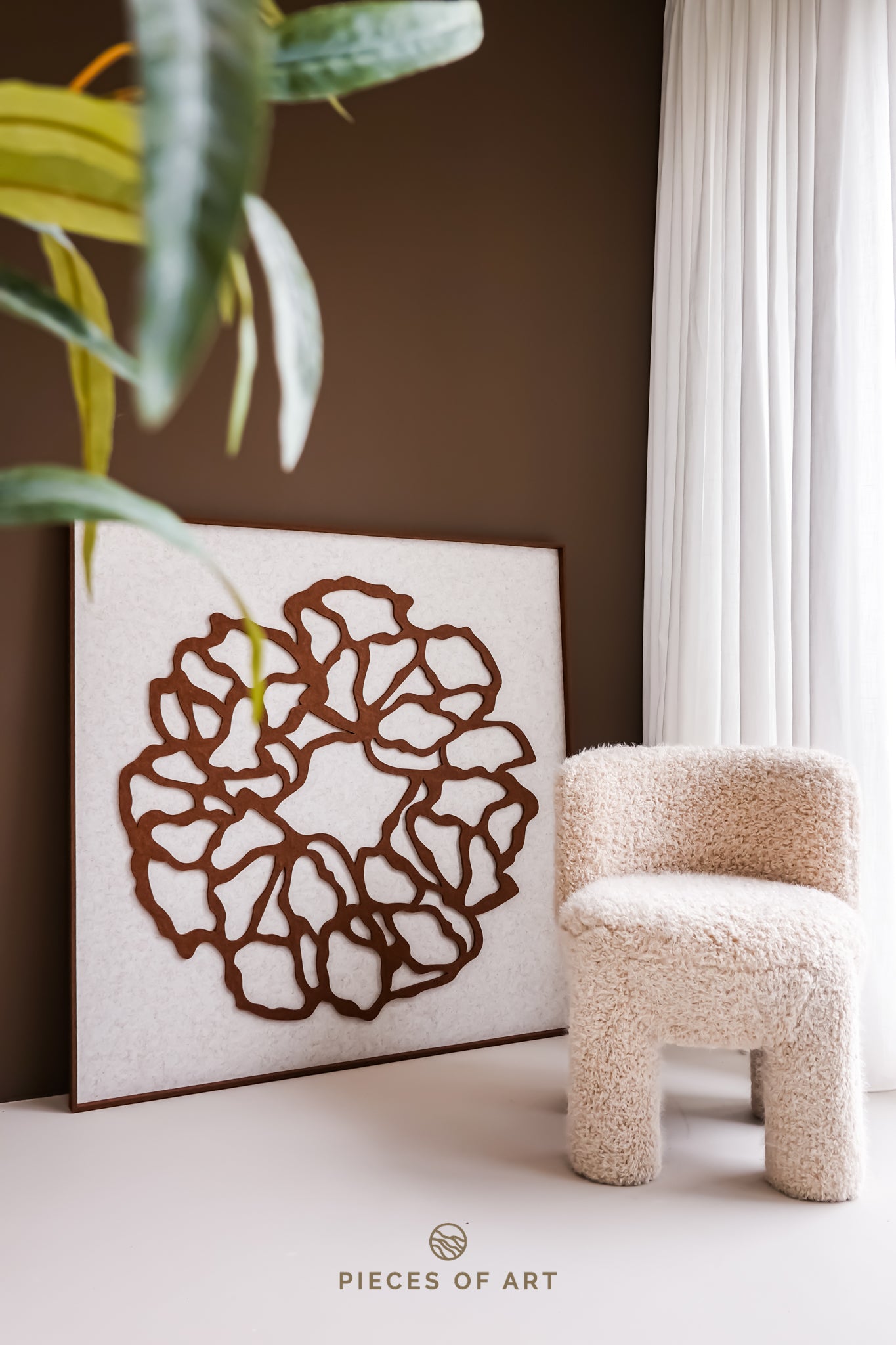 Daro 100 x 100 cm, Kunstwerk: Beige & Walnut, lijstkleur: Walnut (126) Atelier opruiming